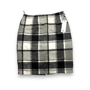 NWT (i) Plaid Black/Gray Midi Wool Blend Skirt Size Medium